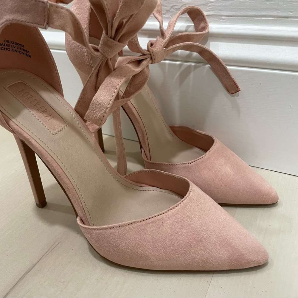 Forever 21 Heels Pointed Toe Wrap Around Ankle Tie Women's 7 Baby Pink Blush - Picture 4 of 15